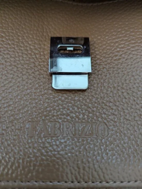 Genuine Leather Sand Structured Satchel Bag Top Handle Crossbody - Picture 12 of 13